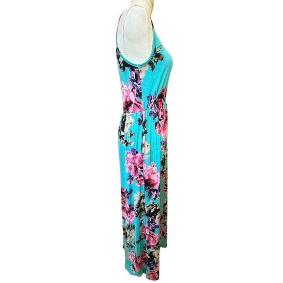 VINTAGE 90’s USA Made Floral Sleeveless Maxi Dress Medium BOHO Fairy Tropical - Picture 2 of 16
